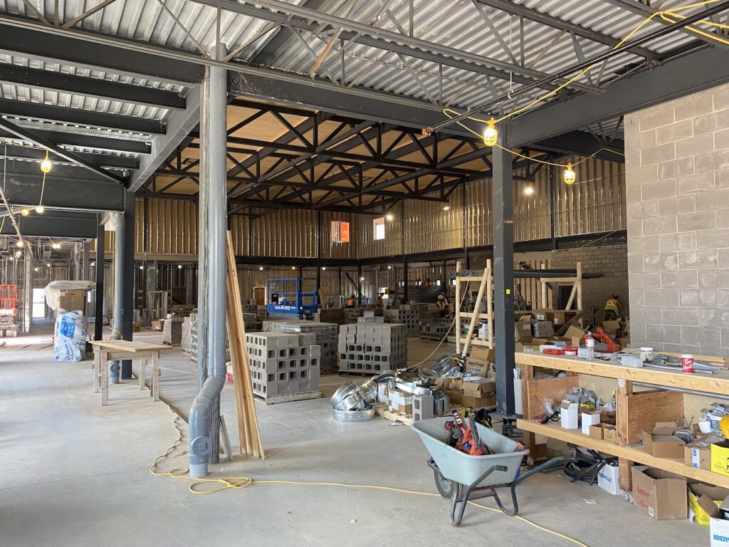 The gymnasium area, soon to be enclosed