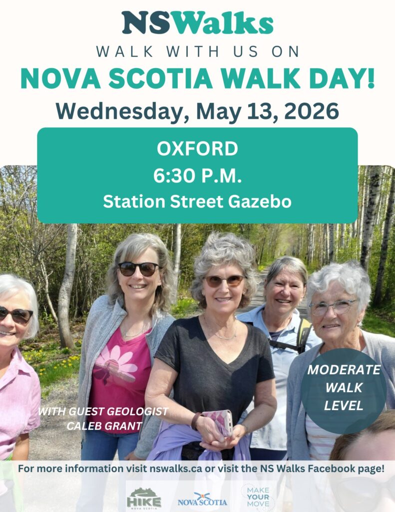 Join the Oxford NSWalks group for an informative walk through the Bunny Trail with geologist Caleb Grant on Wednesday, May 13 at 6:30. Meet us at the Station Street gazebo.