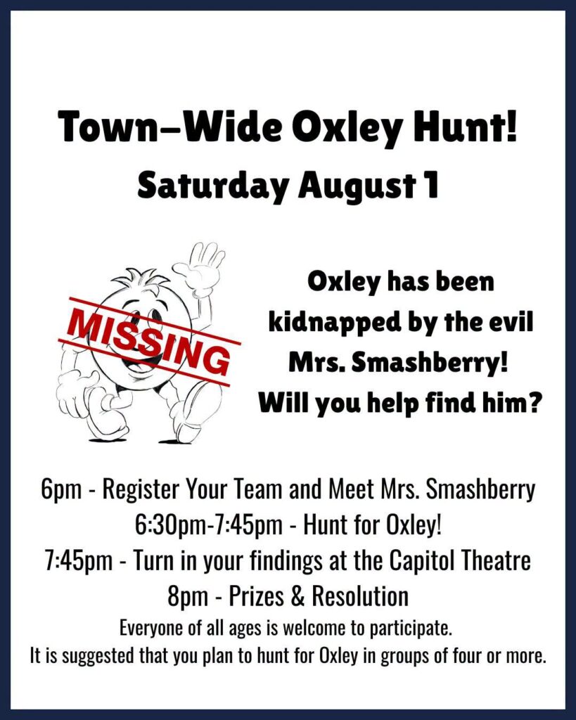 Town-wide Oxley Hunt, Saturday August 1st.