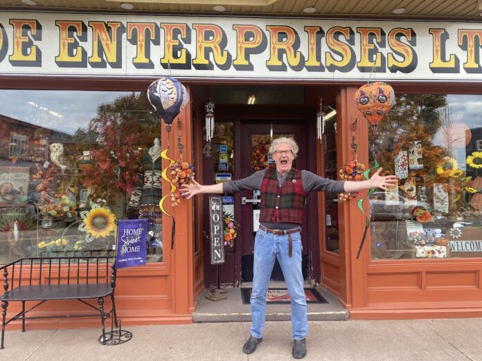 Eric Mosher, outside his store, GJDE Enterprises, better known as "The Alphabet Store"